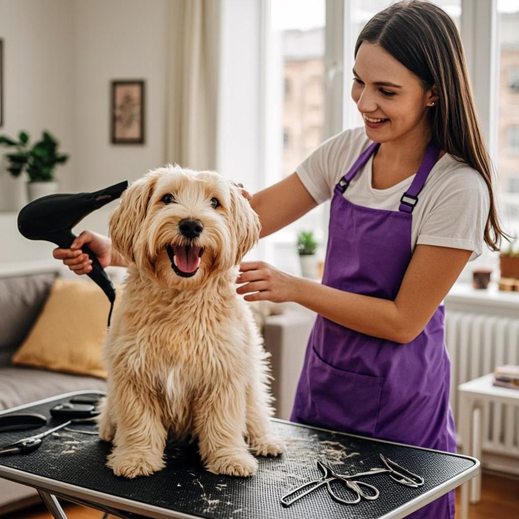 A dog groomer at work in a home